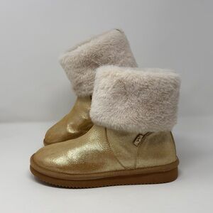 Michael Kors Julia Gold Metallic Faux Fur Trim Ankle Boots Womens 10 5/8” Approx